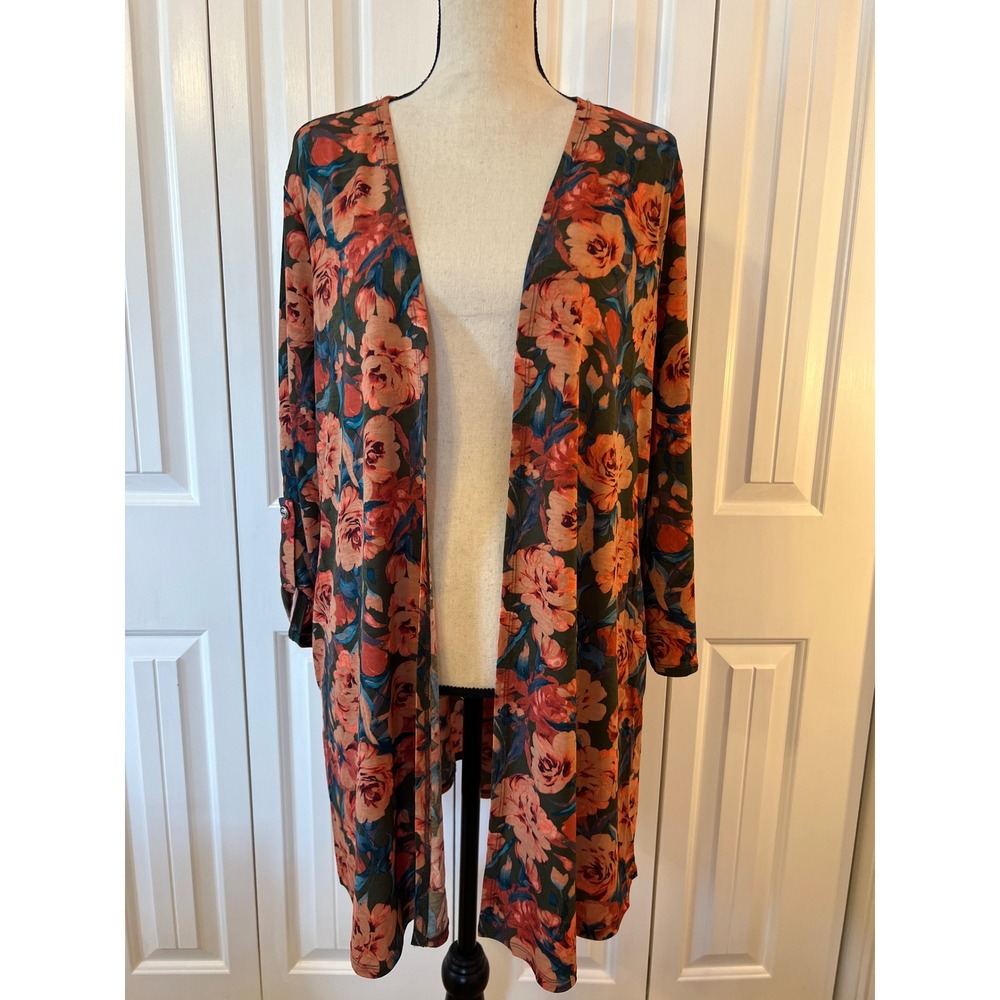 Dear Scarlett Olive Floral Open Front Cardigan LIZCARDI-D003 Size M NEW